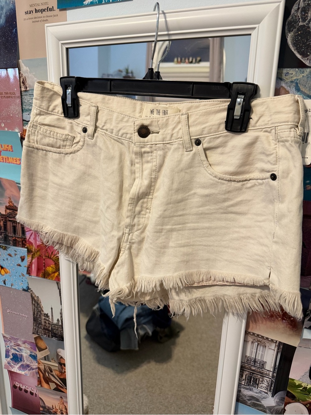 Free People Soft and Relaxed Cutoff Off white Frayed-Hem Denim Shorts